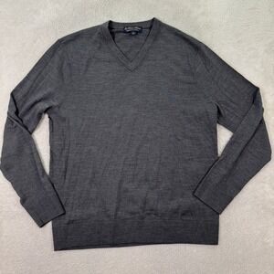 Brooks Brothers Mens Large Merino Wool V Neck Sweater Dark Gray Casual Preppy